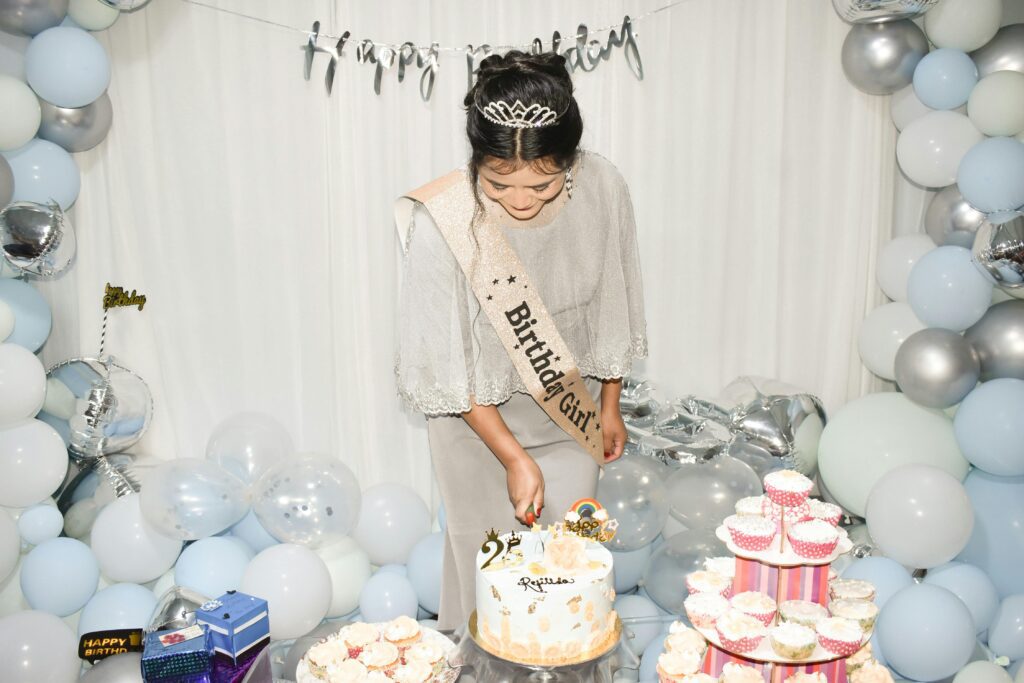 image shows girl celebrating her birthday.